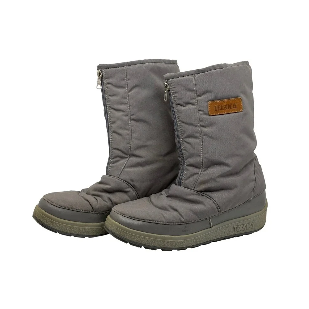 Tecnica‎ Vintage Moon Boots Gray Nylon Front Zip Winter Snow Boots Size EU 45